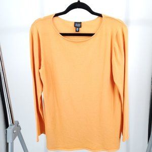 Eileen Fisher Round Neck Long Sleeve Hip Length Top Viscose/Nylon M Orange